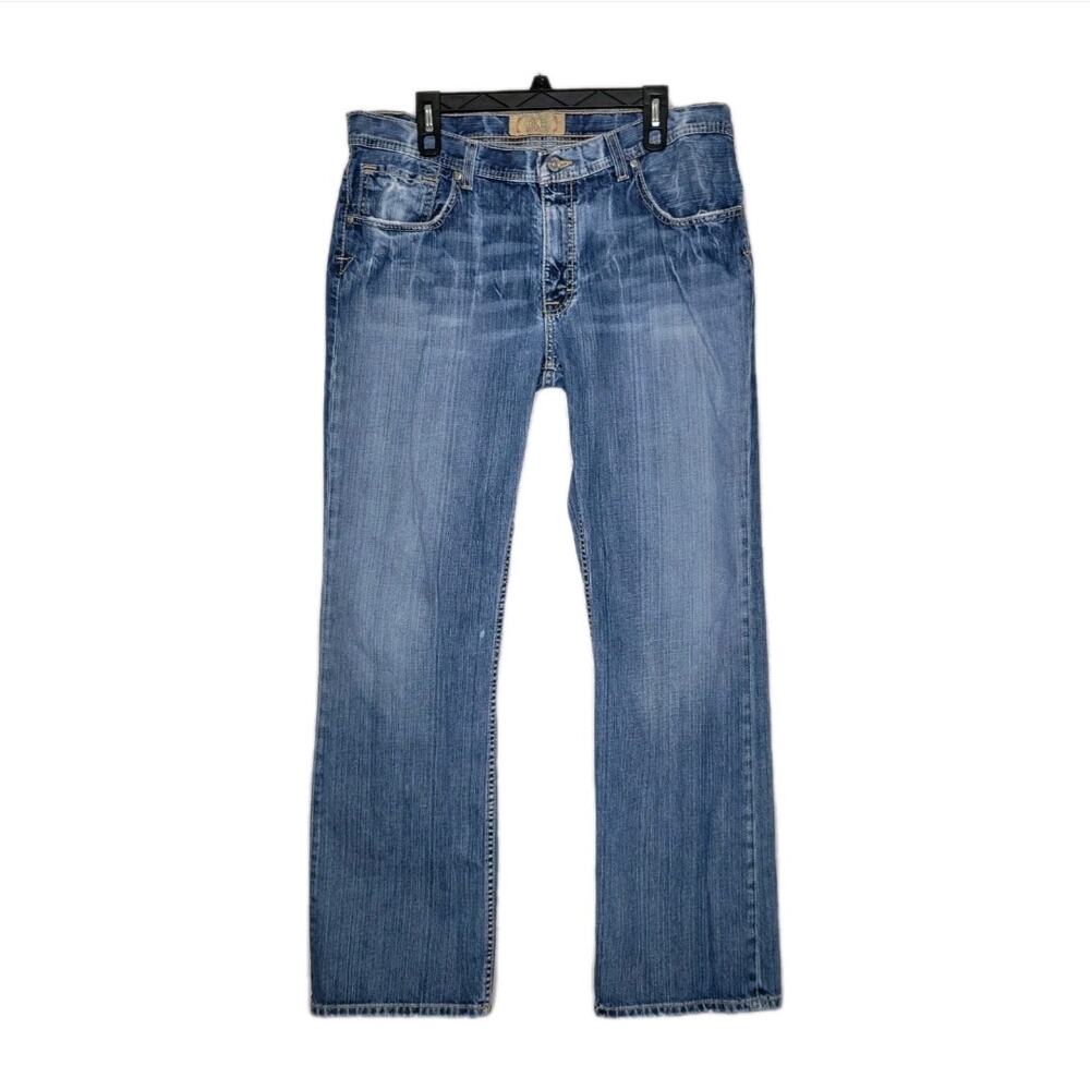 BKE Derek Jeans Mens 36x32 (Fits 37x31) Blue Faded Distressed Straight Loose Y2k
